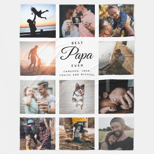 Best Papa Ever Modern 11 Photo Collage Family Chic Fleece Blanket