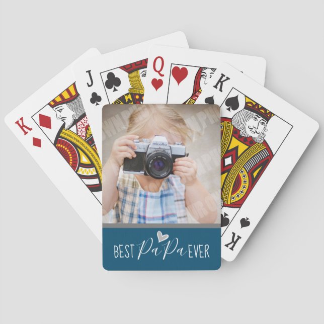 Best PaPa Ever One Photo Blue Poker Cards (Back)