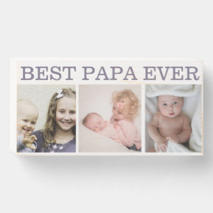 Best Papa Ever - Personalized 3-Photo Wooden Wooden Box Sign
