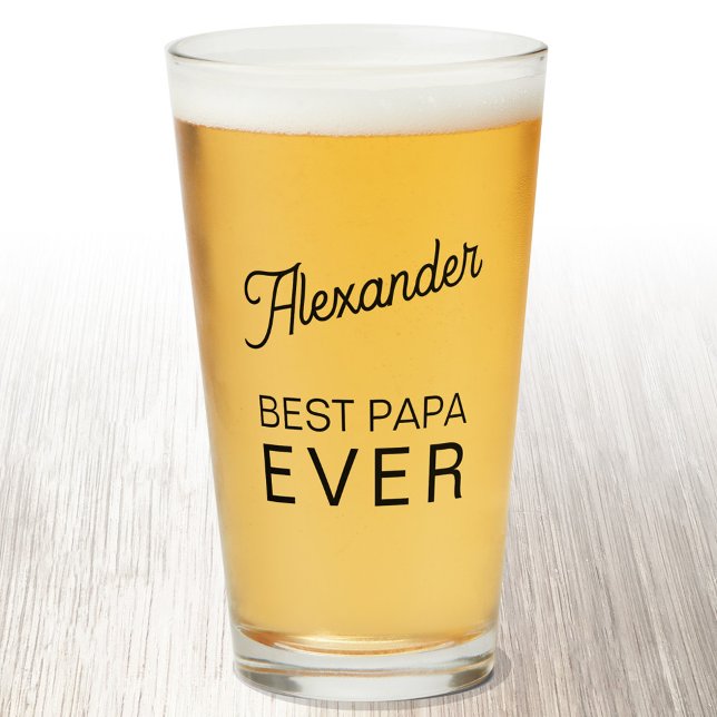 Best Papa Ever Personalized Name Beer Glass (Personalize Best Papa Ever beer glass)