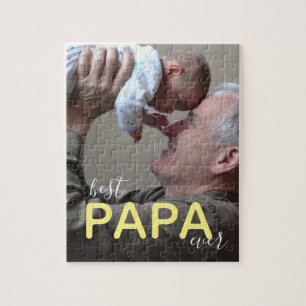 Best Papa Ever Photo Modern Script Grandpa & Baby  Jigsaw Puzzle