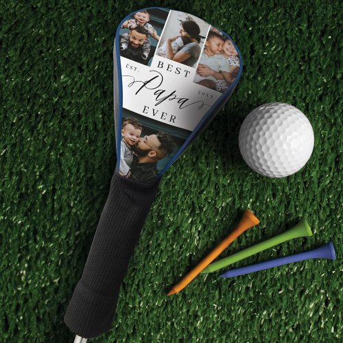 Best Papa Ever Script Fathers Day Photo Collage Golf Head Cover