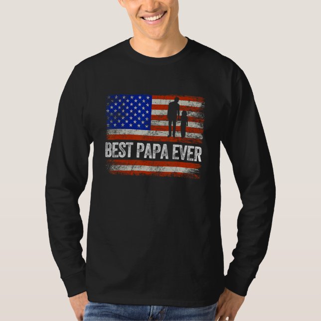 Best Papa Ever US American Flag  Fathers Day Dad T-Shirt (Front)