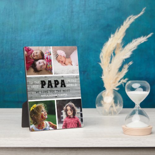 Best Papa  Fathers Day 4 Photo Collage Gray Wood Plaque