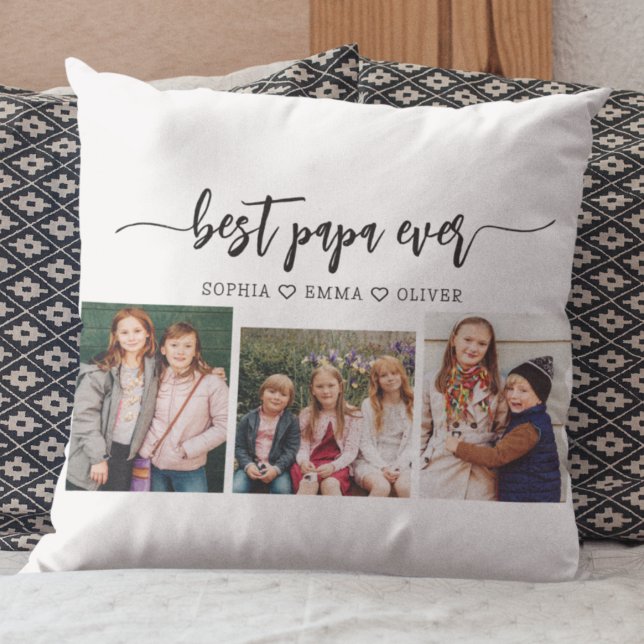Best Papa Grandpa Grandchildren Photo Collage Throw Pillow (Creator Uploaded)