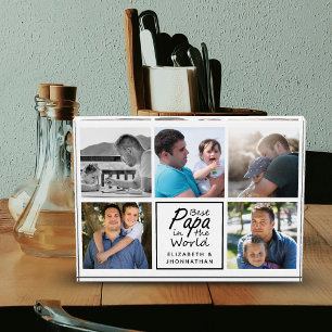 Best Papa in the World Modern Father Photo Collage Block