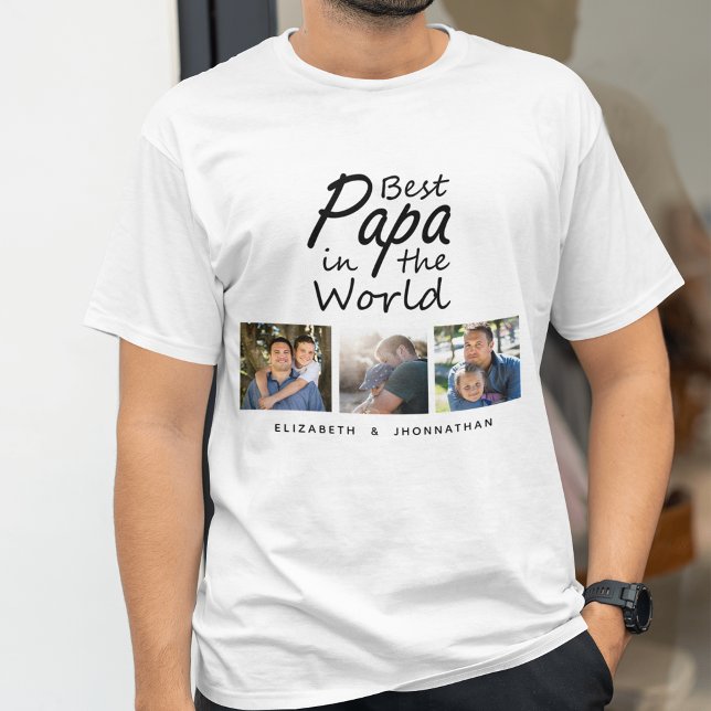 Best Papa in the World Modern Father Photo Collage T-Shirt (Creator Uploaded)