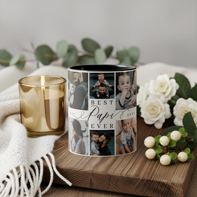 Best Papi Ever Father's Day Photo Collage Keepake Two-Tone Coffee Mug (Best Papi Ever Father's Day Photo Collage Keepake Two-Tone Coffee Mug)