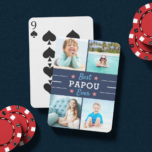 Best Papou Ever   Grandfather Kids Photo Collage Poker Cards