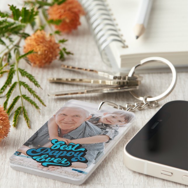 Best Papou Ever | Grandpa Photo Keychain (Front Right)