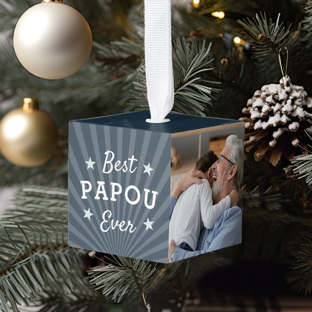 Best Papou Ever Photo Cube Ornament (Creator Uploaded)