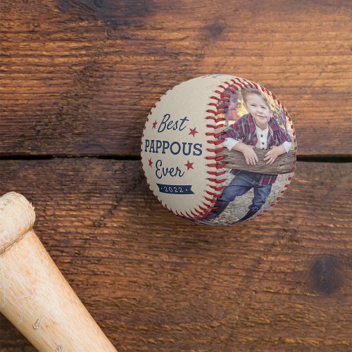 Best Pappous Ever  Custom Grandfather Photo Baseball