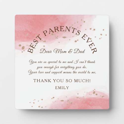 Best Parents Ever Gold Confetti Coral Thank You Plaque