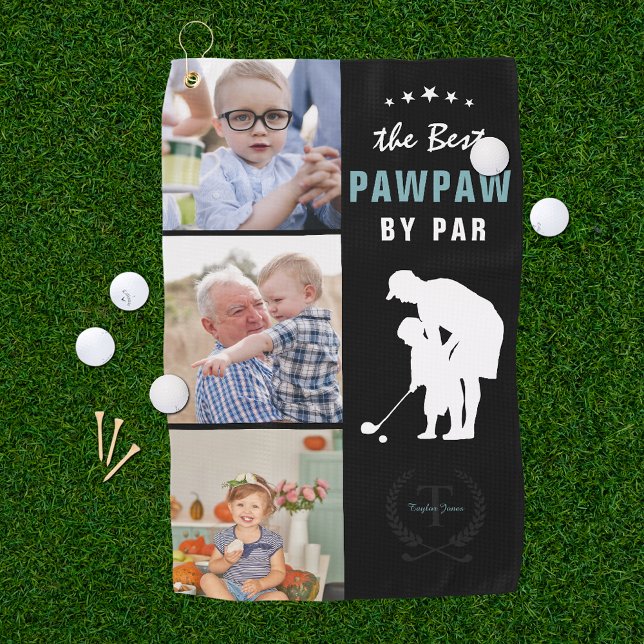 Best Pawpaw By Par | Monogram Photo Collage Golf Towel (Creator Uploaded)