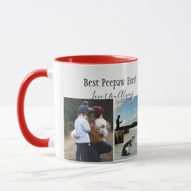 Best Peepaw Ever Photo Collage Black White Custom Mug (Left)