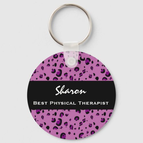 Best Physical Therapist Pink Leopard Print Gift Keychain