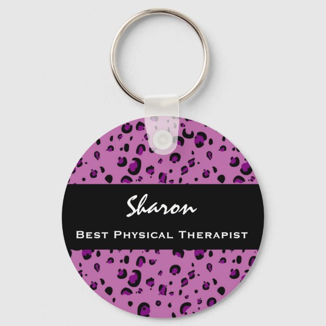 Best Physical Therapist Pink Leopard Print Gift Keychain (Front)
