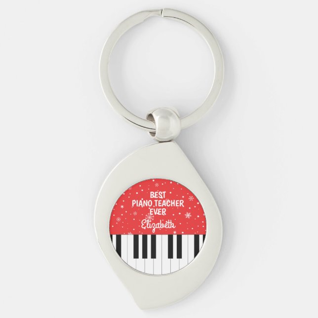 Best Piano Teacher Ever Piano Key Red Keychain (Front)