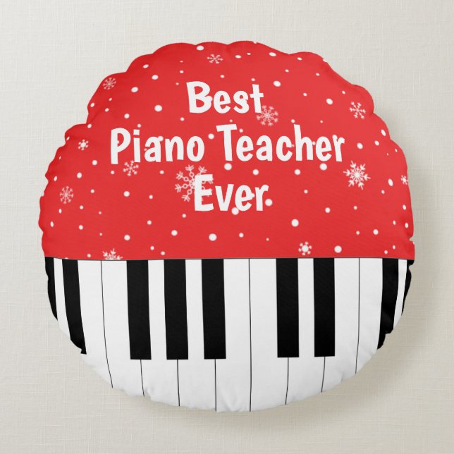 Best Piano Teacher Ever Piano Key Red Round Pillow (Front)