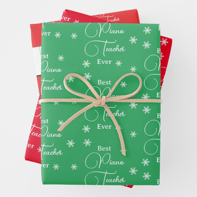 Best Piano Teacher Ever Piano Key Snowflakes Wrapping Paper Sheets (In situ)