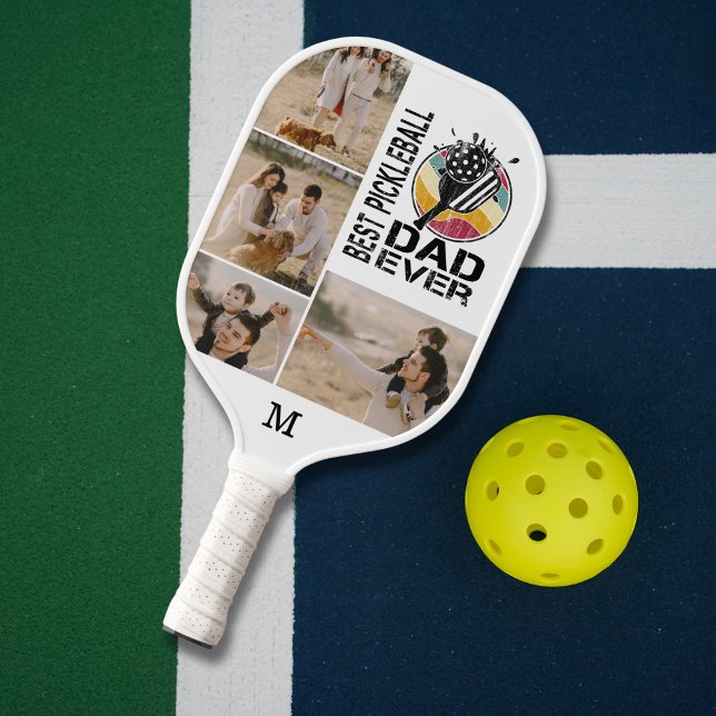 Best Pickleball Dad Ever Personalized 4 Photo Grid Pickleball Paddle (Creator Uploaded)