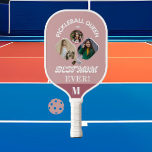 Best Pickleball Mom Ever Personalized 3 Photo Grid Paddle