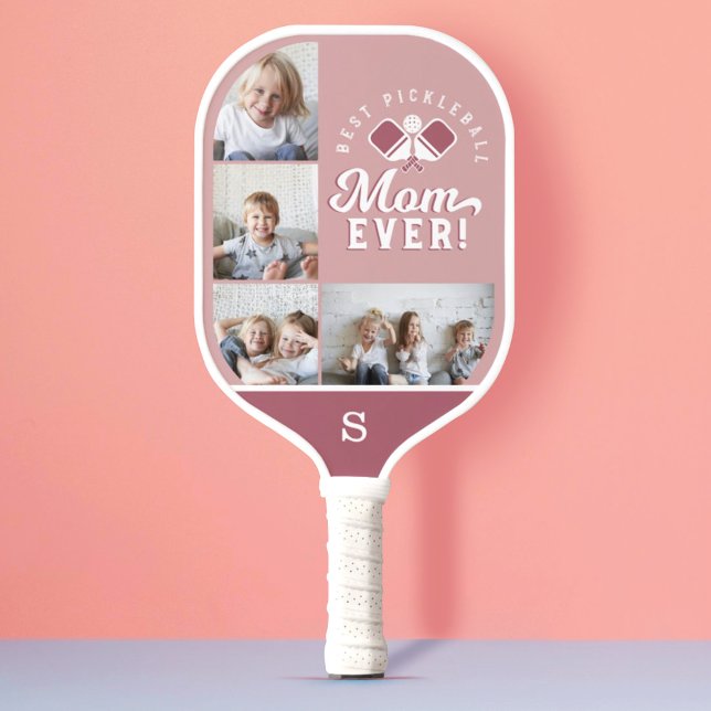 Best Pickleball Mom Ever Personalized 4 Photo Grid Paddle (Creator Uploaded)