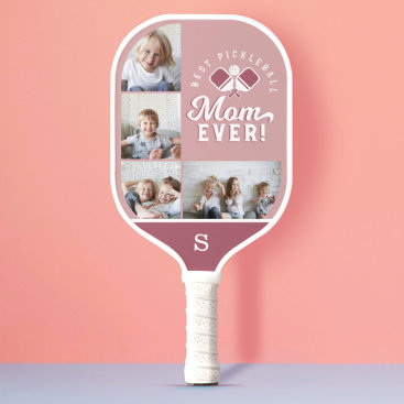 Best Pickleball Mom Ever Personalized 4 Photo Grid Pickleball Paddle