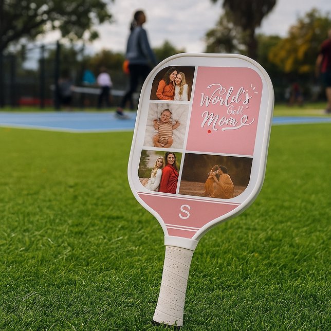 Best Pickleball Mom Ever Personalized 4 Photo Grid Pickleball Paddle (Creator Uploaded)