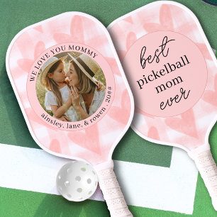 Best Pickleball Mom Ever Personalized Photo Hearts Paddle