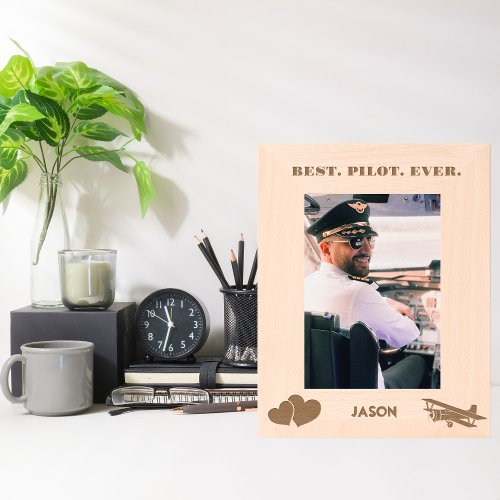 Best Pilot Ever Airplane & Heart, Simple Custom Engraved Frames