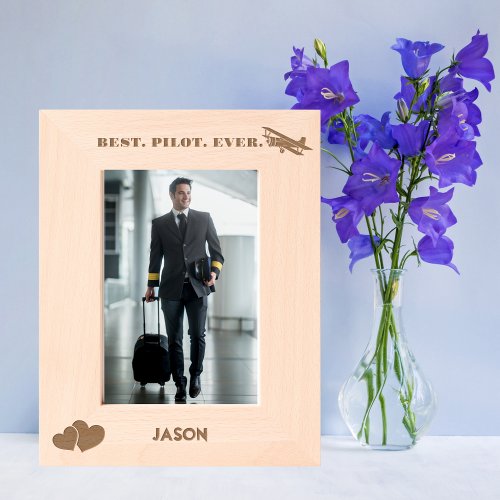 Best Pilot Ever Airplane & Heart, Simple Custom Engraved Frames