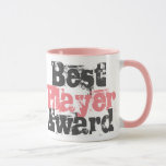 Best Player Award in Pink and Grey Mug<br><div class="desc">Award gift for a Best Player. Best Player Award is the bold graphic message on this pink, grey and white mug. Best team player. Player of the match.</div>