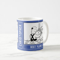 Best Plumber Cartoon with Name Choice. Coffee Mug