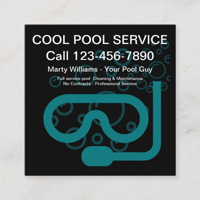 Best Pool Service Modern Square Business Card (Front)
