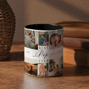 Best Pop Ever Elegant Script 8 Photo Collage Two-Tone Coffee Mug