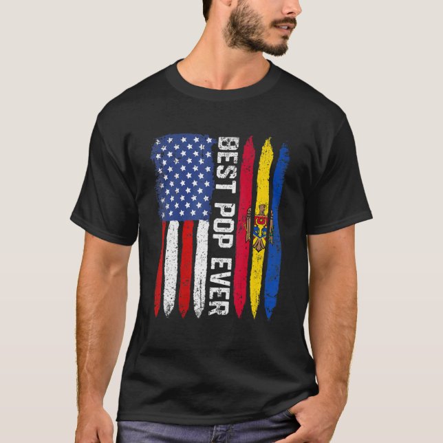 Best Pop Ever  Father's Day Moldova Us Flag T-Shirt (Front)