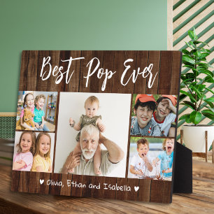 Best Pop Ever Grandkids 5 Photo Collage Wood  Plaque