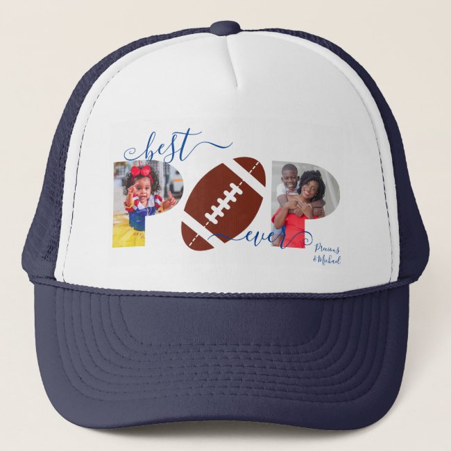 Best POP Ever Photo Collage Navy Blue Football Trucker Hat