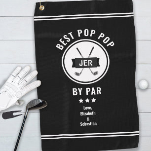 Best Pop Pop By Par Black and White Monogram  Golf Towel