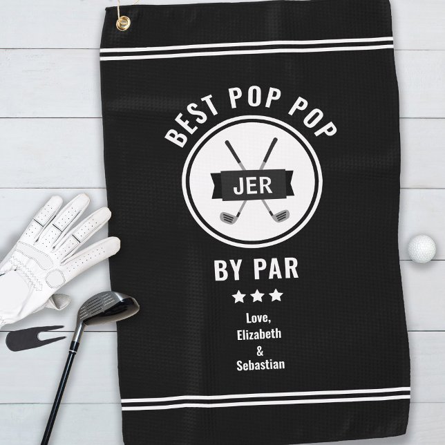 Best Pop Pop By Par Black and White Monogram  Golf Towel (Creator Uploaded)