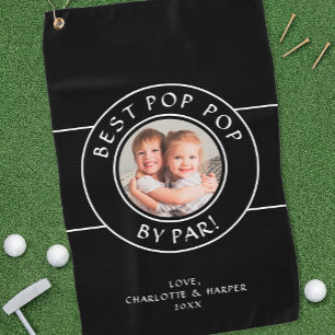 Best Pop Pop By Par Golfer Photo Gift Black White Golf Towel