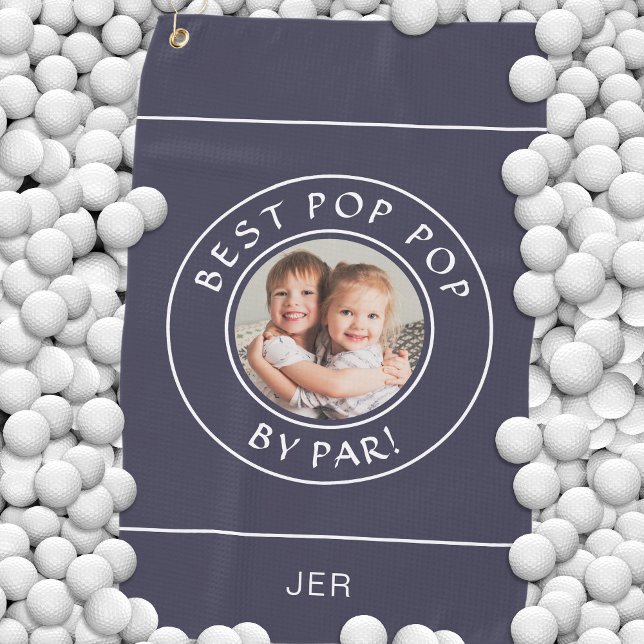 Best Pop Pop By Par Photo Navy Blue Golf Towel (Best Pop Pop By Par Golfer Cute Photo Gift Blue Golf Towel)