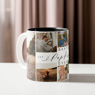 Best Pop Pop Ever Elegant Script 8 Photo Collage Two-Tone Coffee Mug