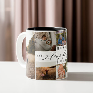 Best Pop Pop Ever Elegant Script 8 Photo Collage Two-Tone Coffee Mug