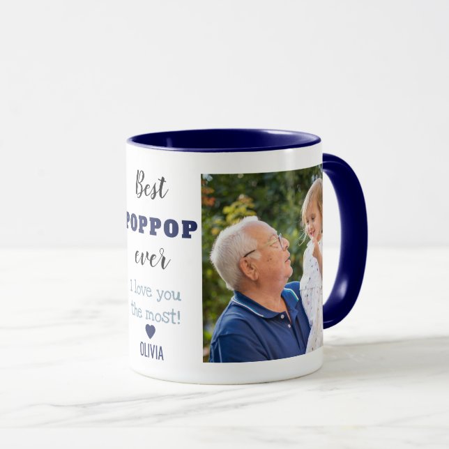 Best Poppop Ever Love You  2 Photo  Collage Blue   Mug (Front Right)