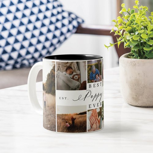 Best Poppy Ever Elegant Script 8 Photo Collage Two_Tone Coffee Mug
