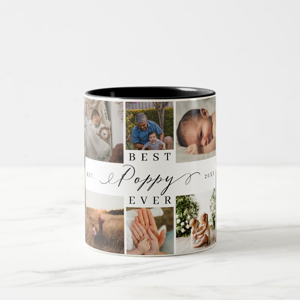 Discover Best Poppy Ever Elegant Script 8 Photo Collage Two-Tone Coffee Mug