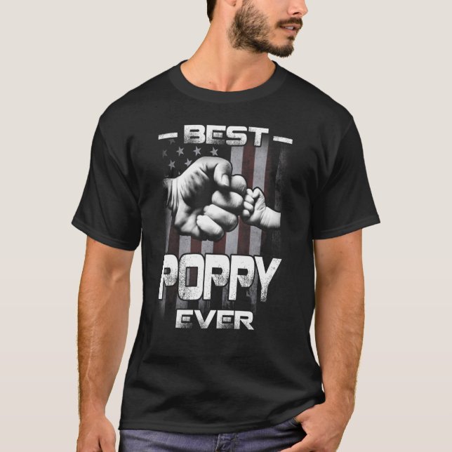 Best Poppy Ever Fist bump USA Flag Father's Day T-Shirt (Front)