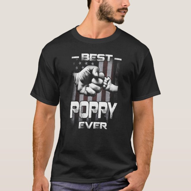 Best Poppy Ever Fist bump USA Flag Father's Day   T-Shirt (Front)
